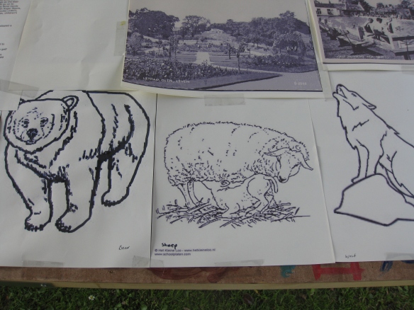 drawings of some of the animals who visited ( Hercules the bear) and those who lived in the glen 
